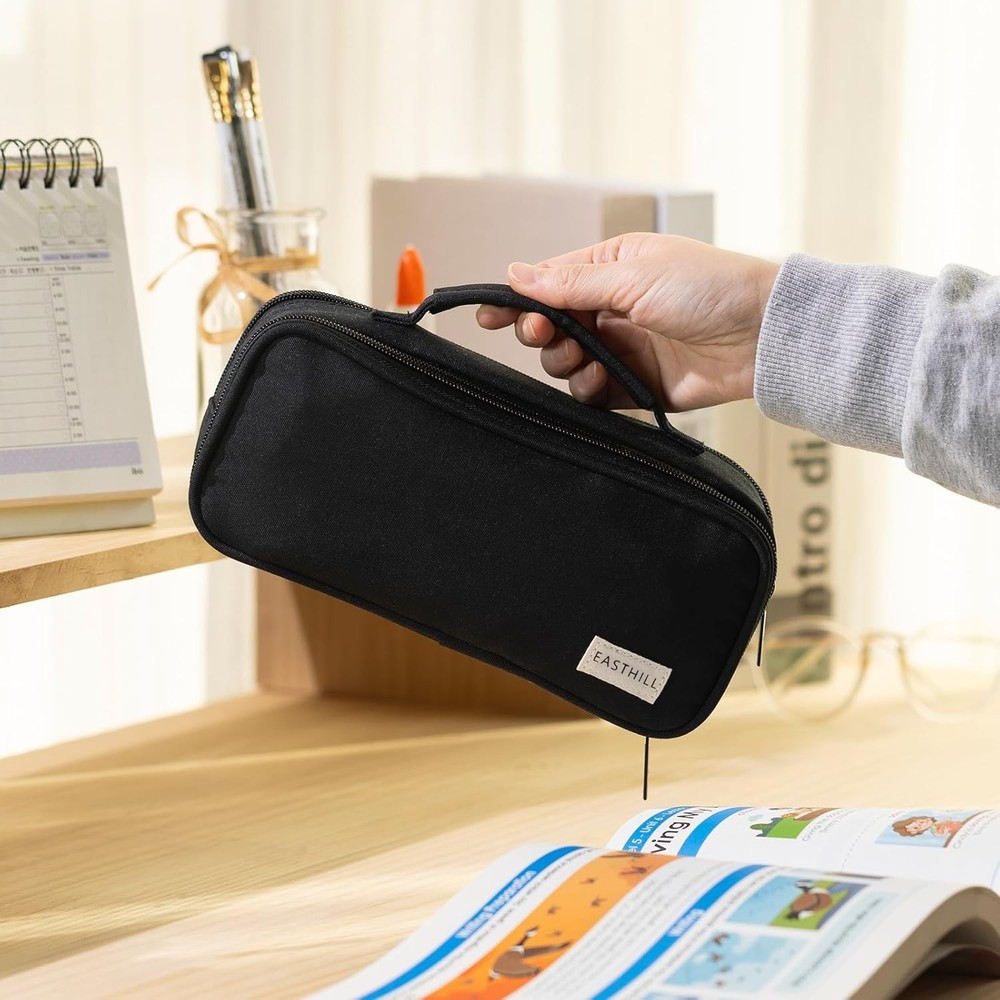 EASTHILL Large Capacity Pencil Case Pen Pouch Organizer Canvas Black