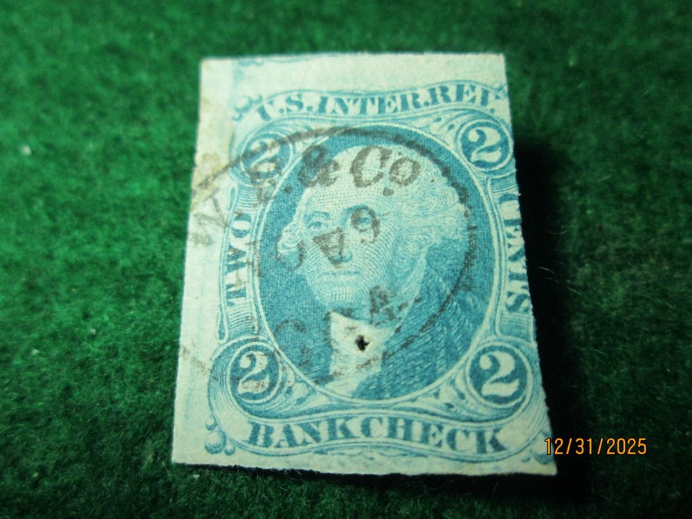 REVENUE 2 CENT BANK CHECK IMPERFORATED STAMP.