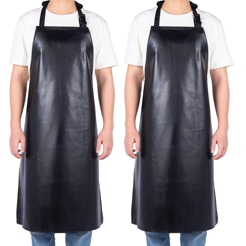 Homsolver 2 Pack Waterproof Rubber Standard, Black Aprons Without Pockets