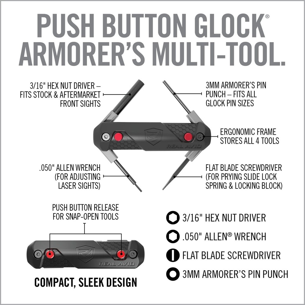 Real Avid 4-in-1 Tool for Glock Handguns, Compact Gun Multitool with Black