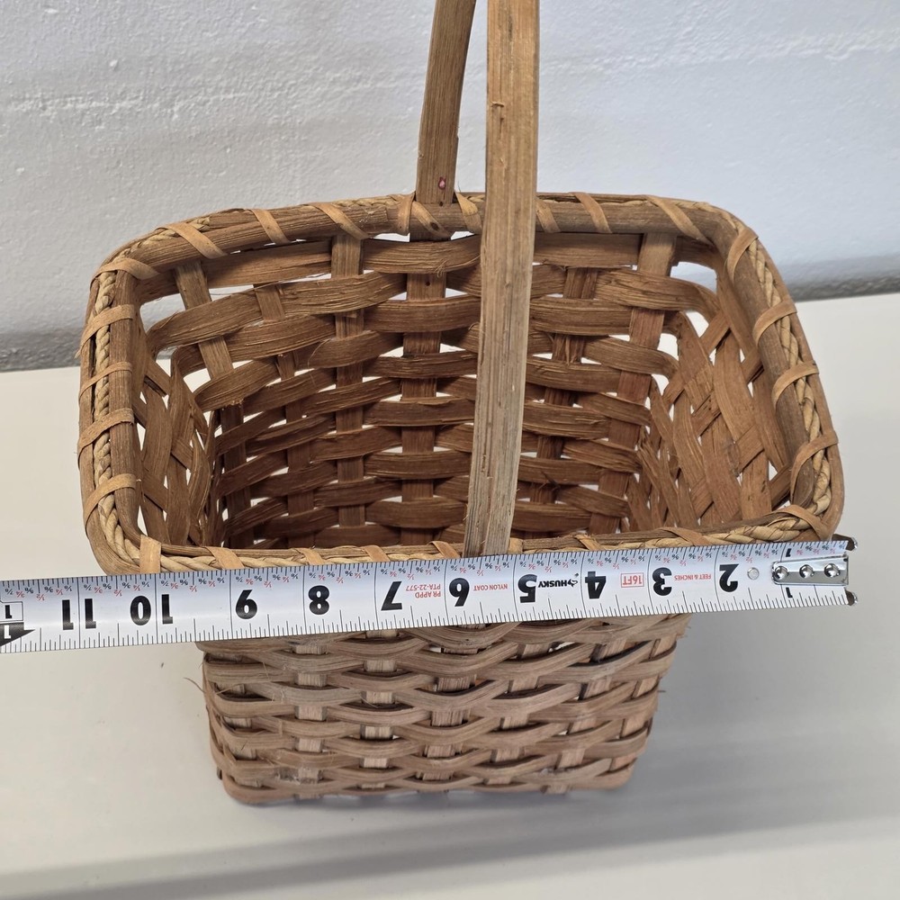 Woven Wood Basket with Handle – Rectangular Rustic Decorative Basket
