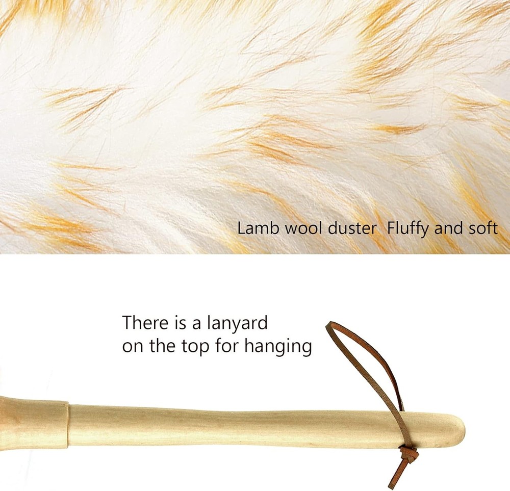 Lambswool Duster 14'' Length Solid Wooden Handle Leather Hang Strap Cleaning