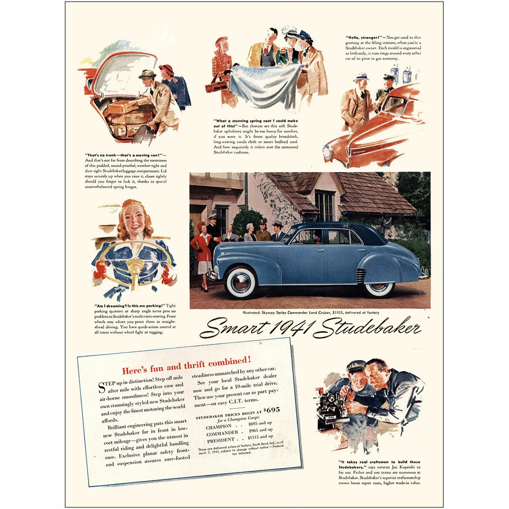 1941 Studebaker: Fun and Thrift Combined Vintage Print Ad