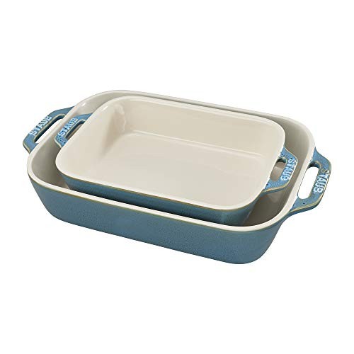 Ceramics Rectangular Casserole Dish, 2 pc Rustic Turquoise Baking Dish Set
