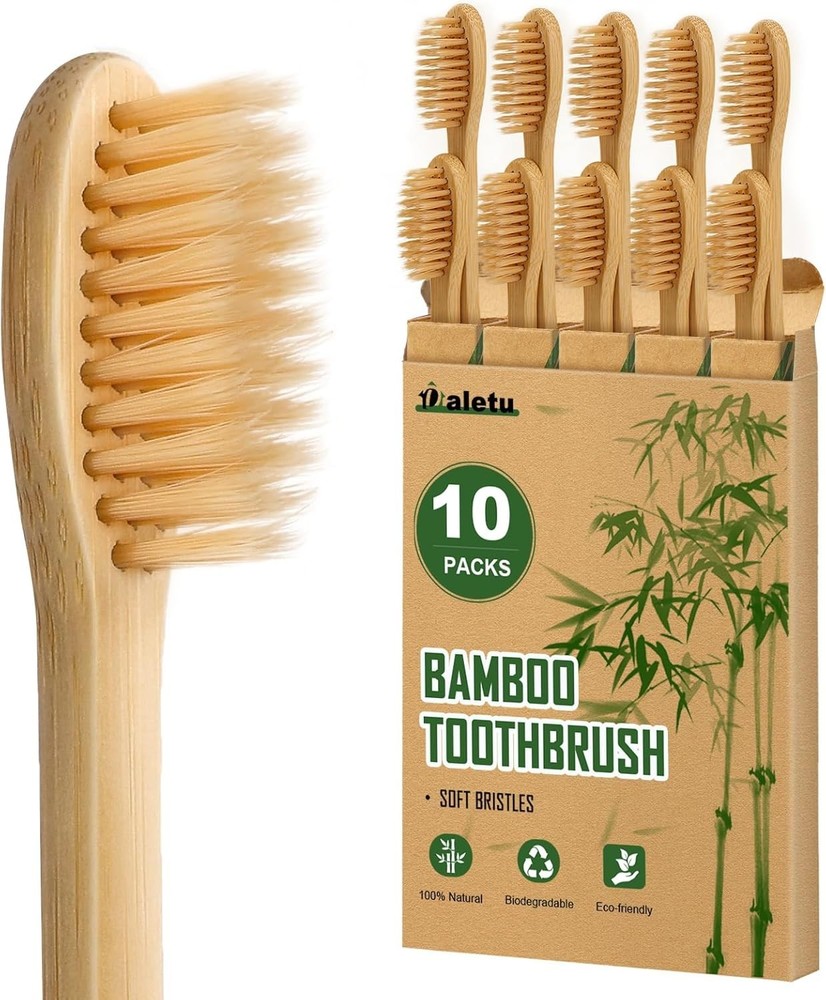 Bamboo Toothbrushes Soft Bristles 10 Pack, Biodegradable BPA Free Soft Bristles