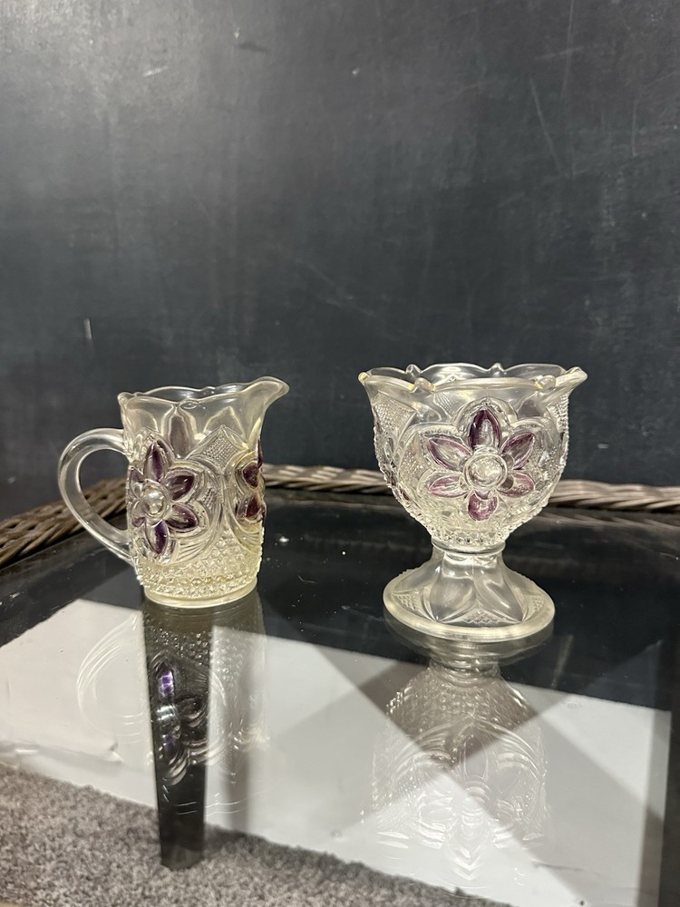 Vintage Glass Creamer And Sugar Set