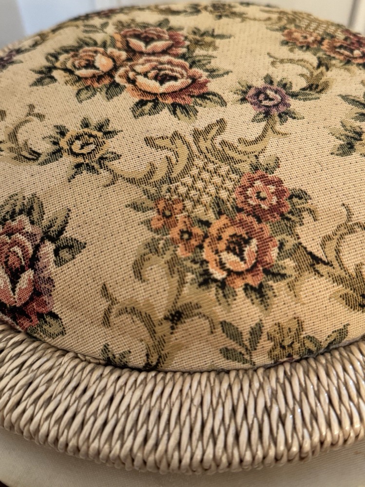 Vintage Rare Triple Stack Three Tier Wicker Sewing Basket Upholstered Ottoman