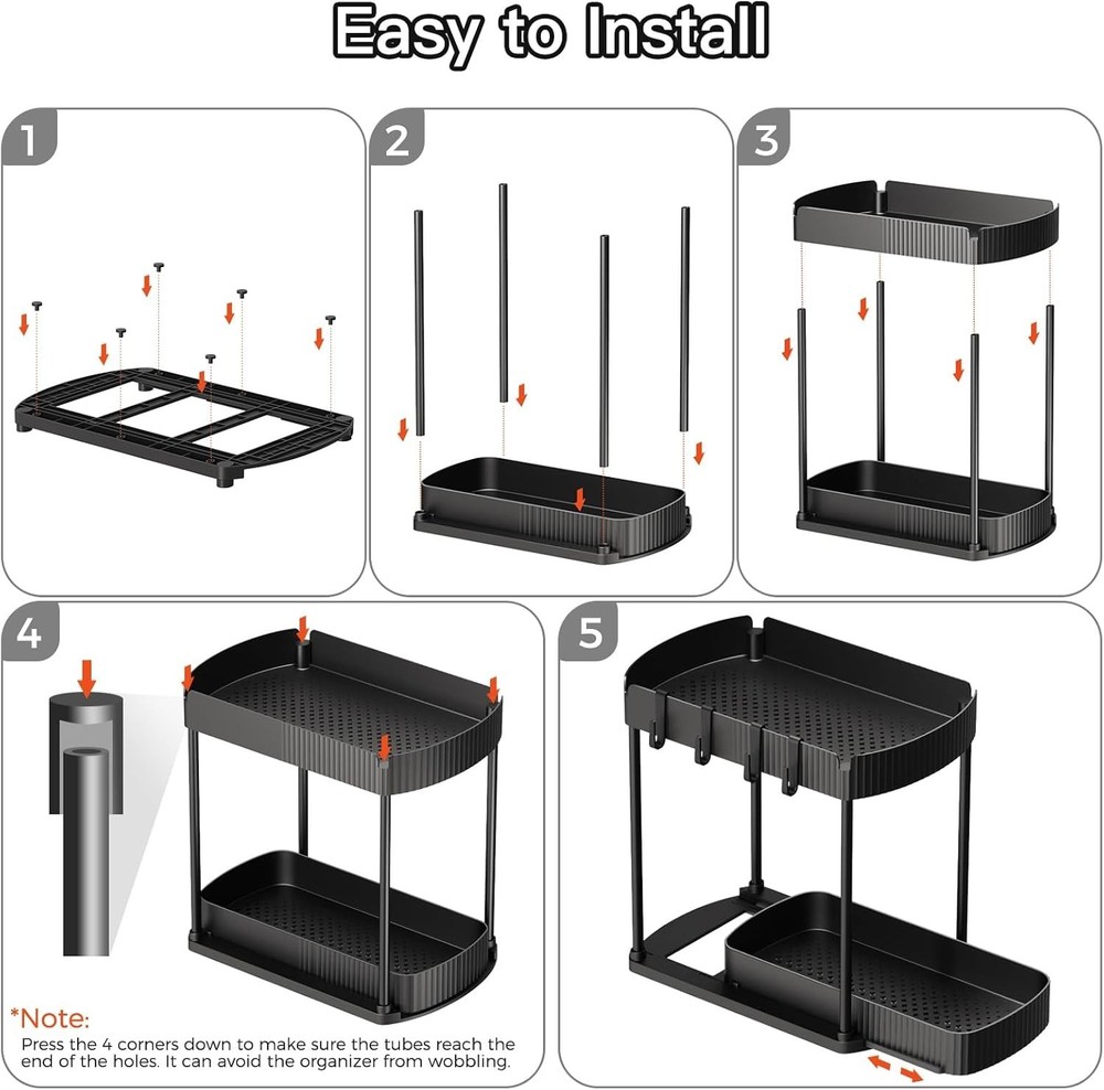 2 PACK Pull-Out Under Sink Organizer Black
