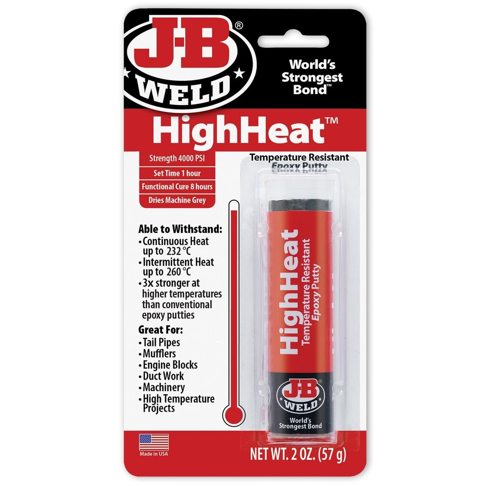 JB Weld HighHeat 500 Degree Epoxy Putty Stick Temp Resistant 2 oz, Grey