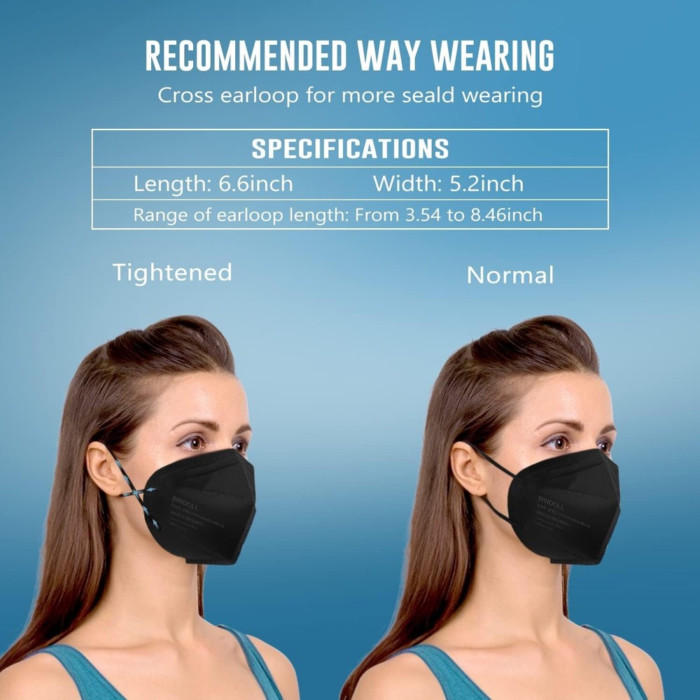 Protective KN95 Face Mask - 5-Layer Breathable Disposable - Black - 25 Pack