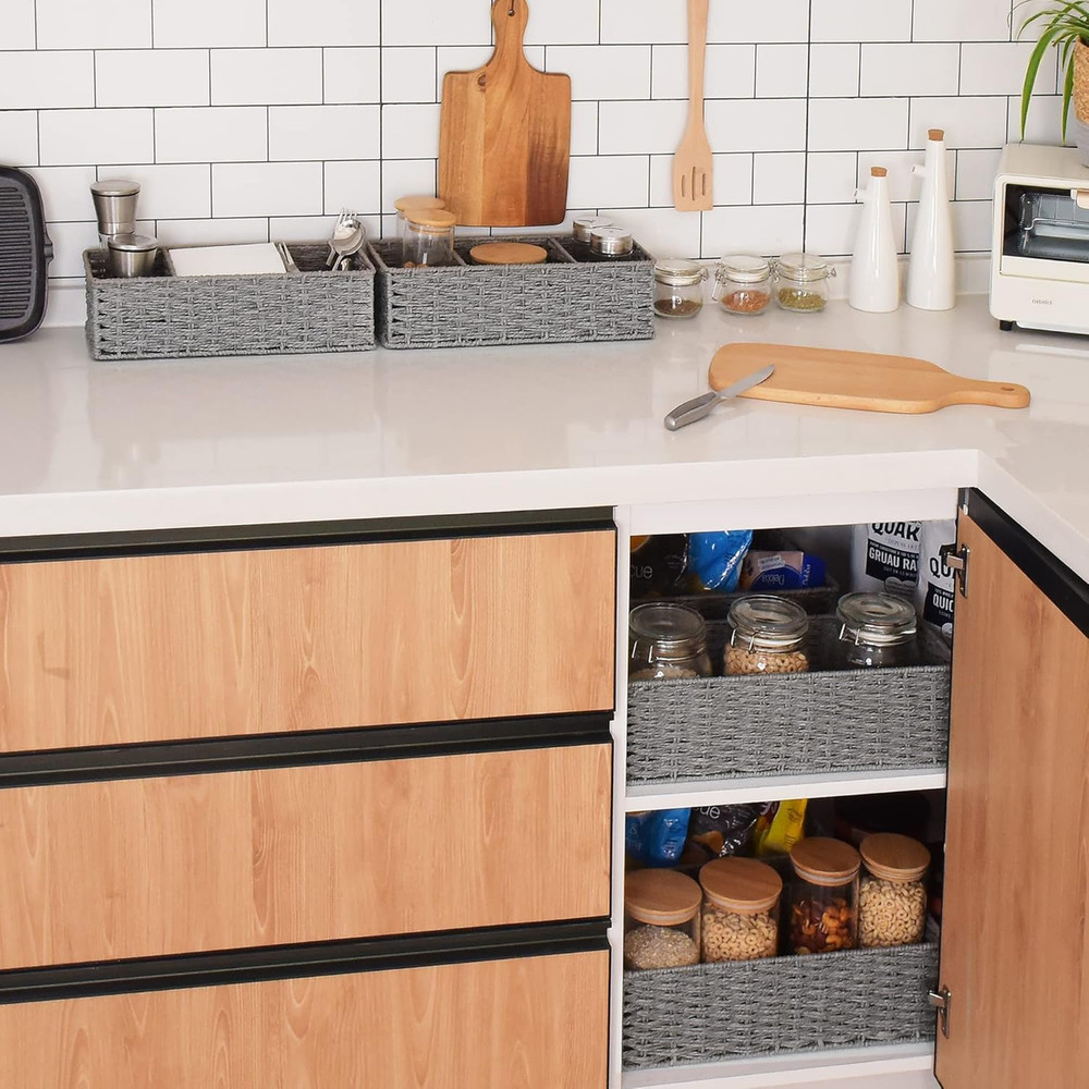 Rope Paper Storage Baskets Set, Gray