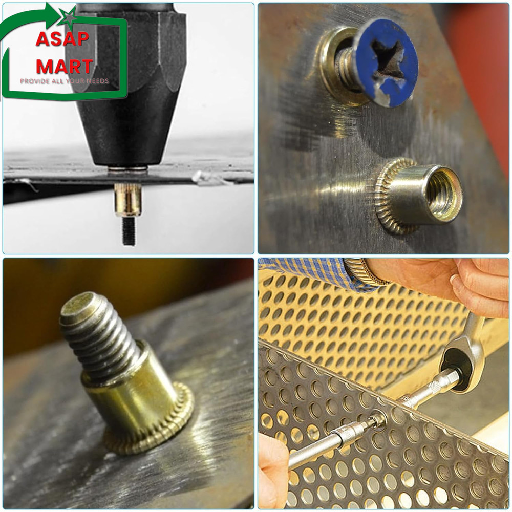 100Pcs #6-32 UNC Rivet Nuts, Carbon Steel Flat Head Rivnut Threaded Insert Nut,