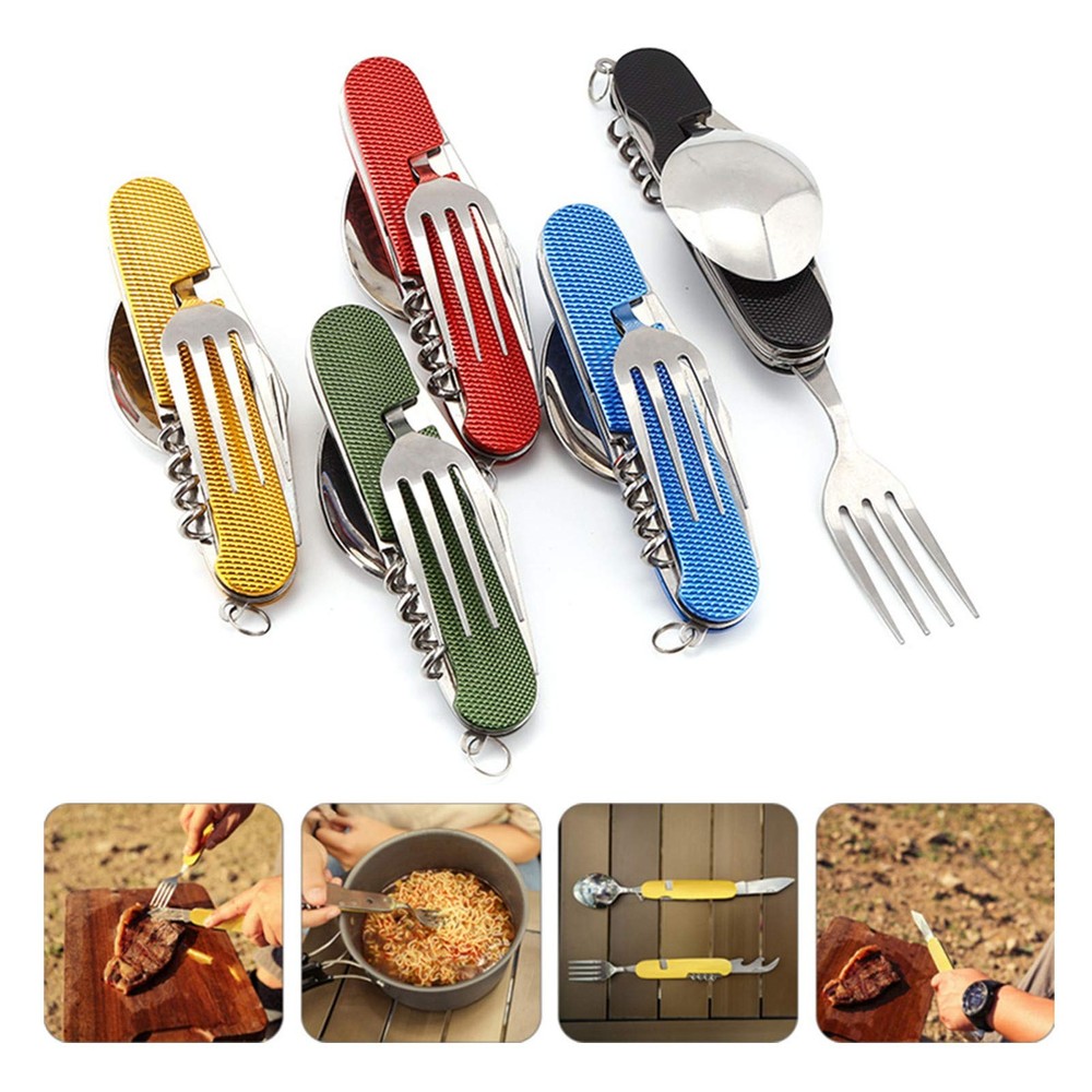 6-in-1 Multi-Function Camping Utensil Flatware Set Detachable with Pouch