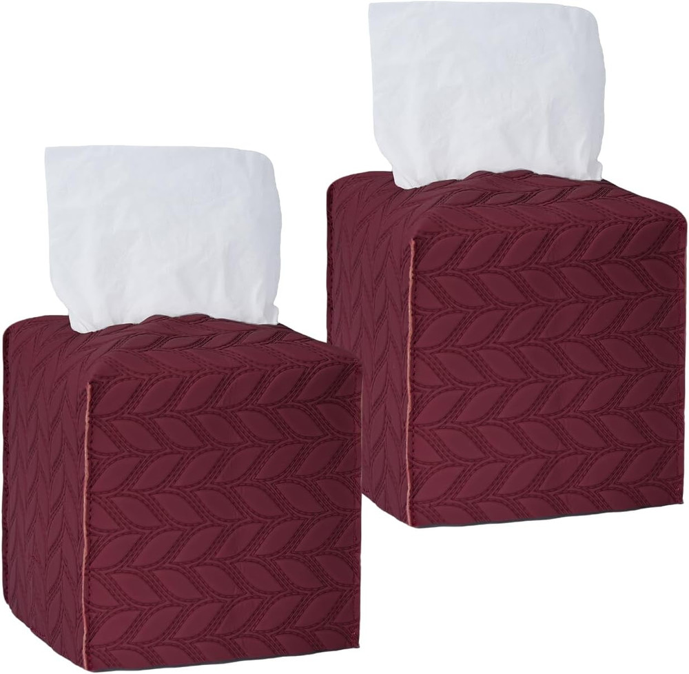 Tissue Box Cover 2-Pack, Square Tissue Holder with Bottom Belt, Modern Tissue Ca