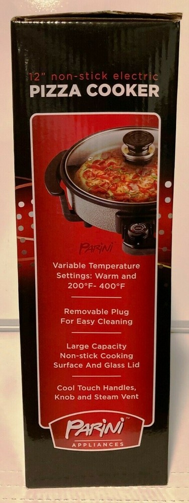 Parini 12" Non-Stick Electric Pizza Cooker, Variable Temps, Cool-Touch Handle