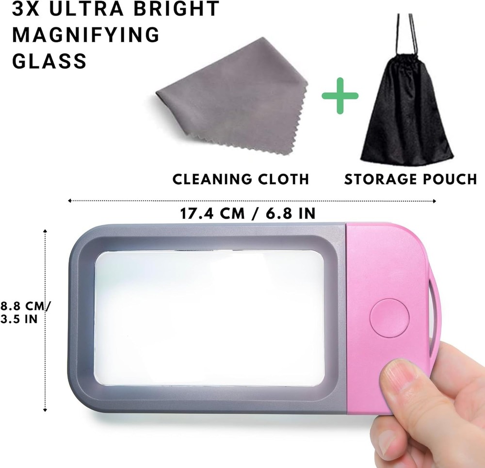 Magnifying Glass with Light | 3X Large Rectangular Reading Magnifier with 10 ...