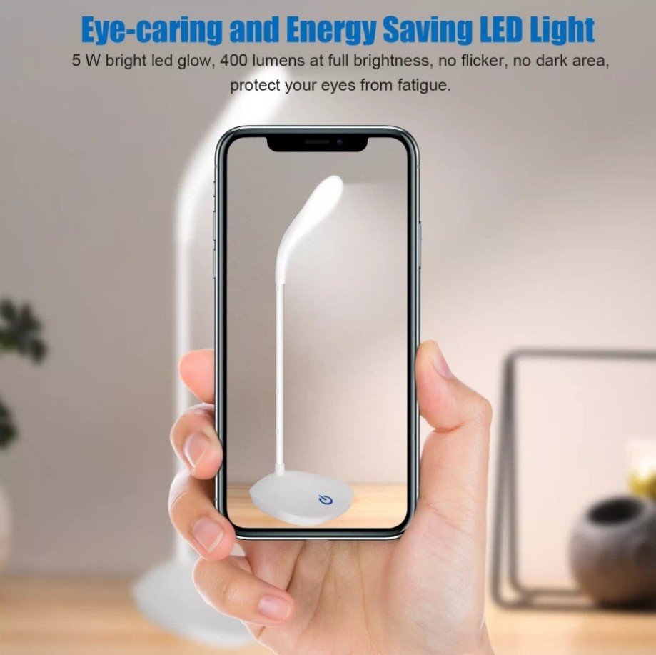 USB LED Desk Light Dimmable Bedside Reading Lamp Rechargeable Touch Control -&+