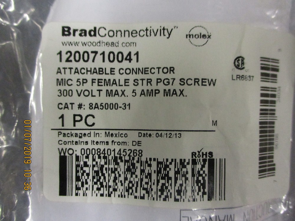 8A5000-31 Brad Connectivity Molex Brad Micro-Change 5-Pole Single key BRAND NEW!