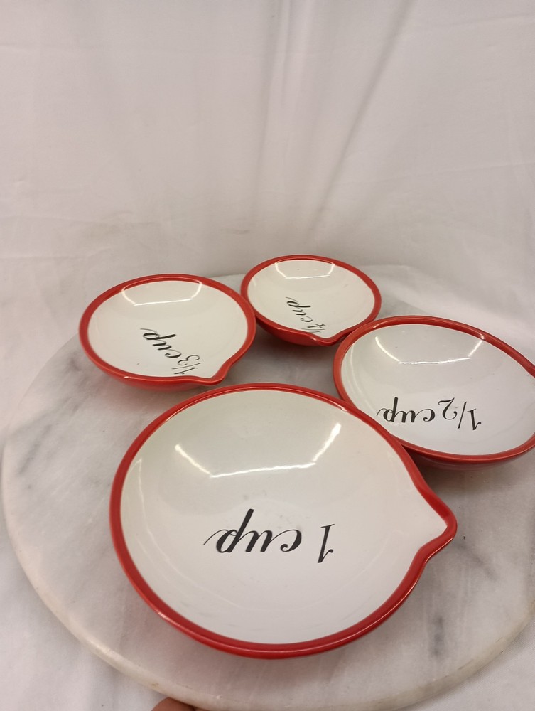 Mary Lake Thompson Ceramic Measuring Cups Nesting Red White Stoneware