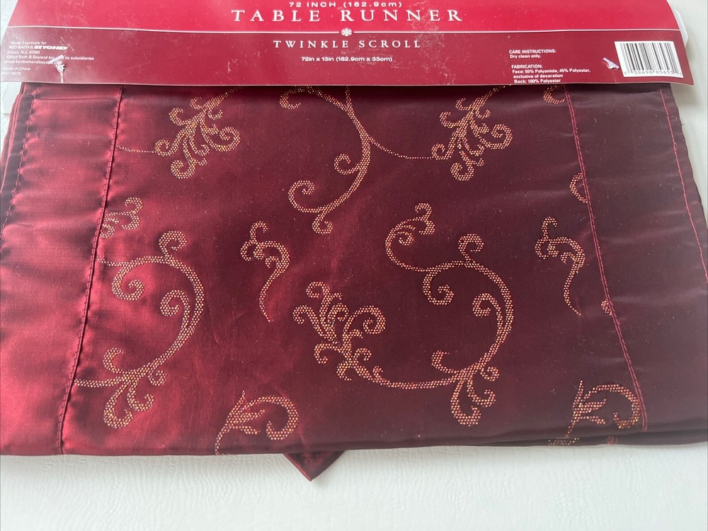 NWT Twinkle Scroll Doubled Fabric Poly Burgundy Gold 72"x13"