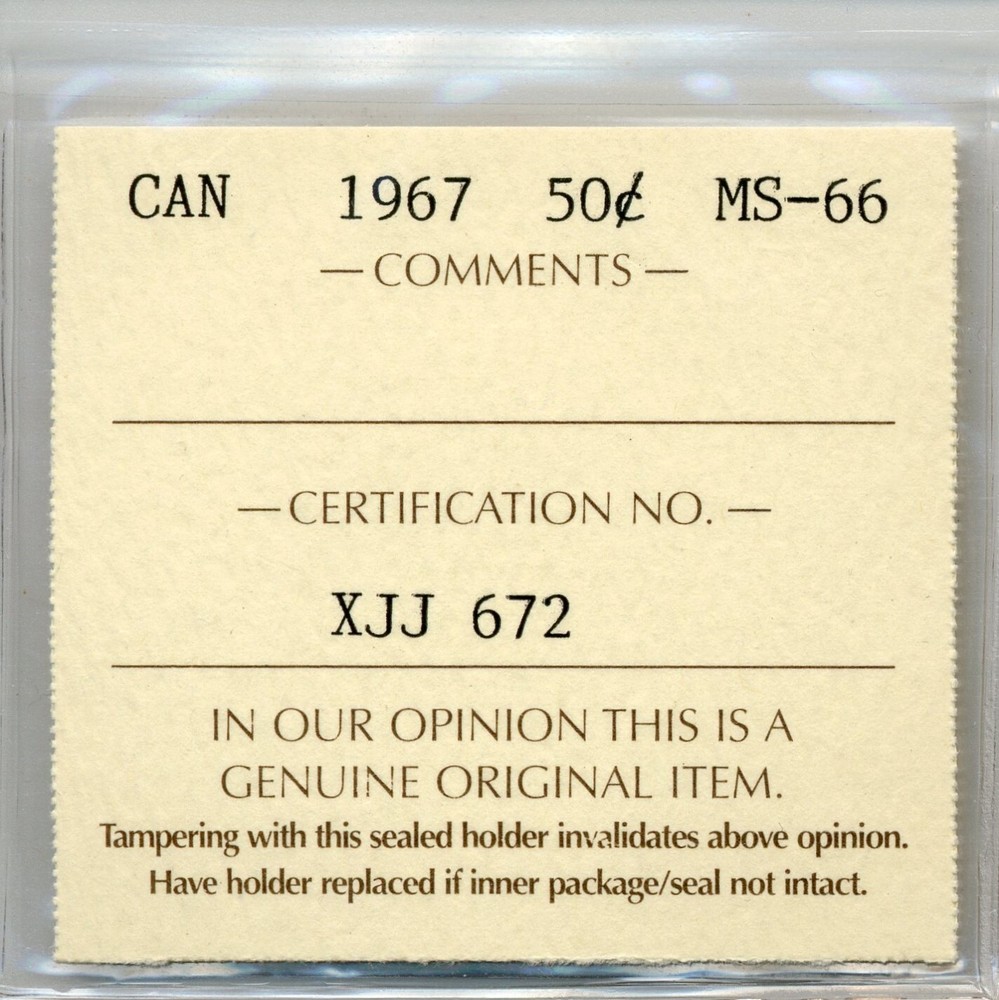 1967 Canada 50 Cents - GEM Uncirculated, ICCS MS66