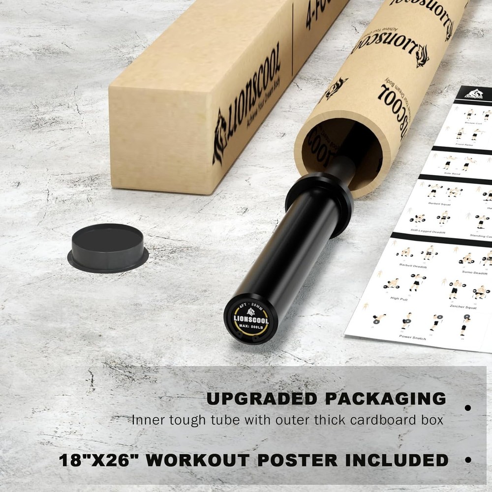4ft Barbell for Strength Training - 500lbs Capacity, Knurled Grip