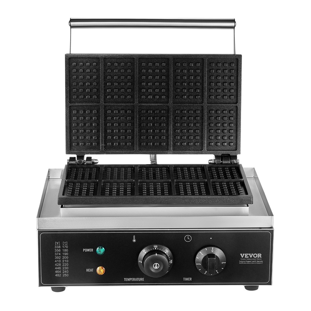 Commercial Waffle Maker 10PCS Rectangle Waffle Baker Machine 1550W Non-Sti