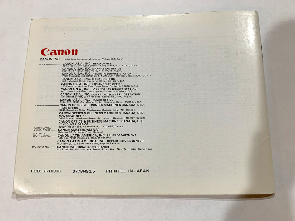 Canon FD Lenses in a Nutshell System Guide Manual
