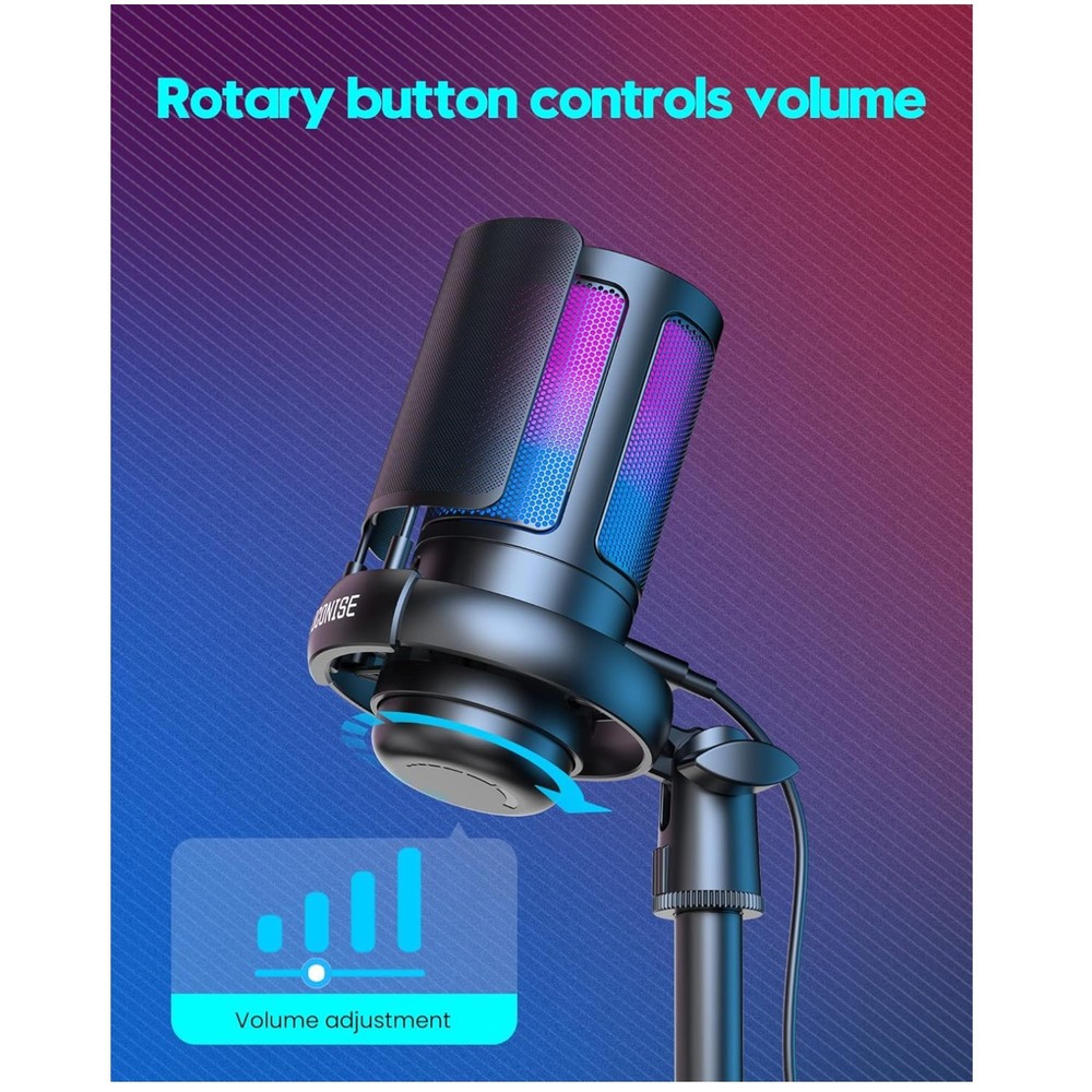 RGB Gaming USB Microphone with Quick Mute & Pop Filter