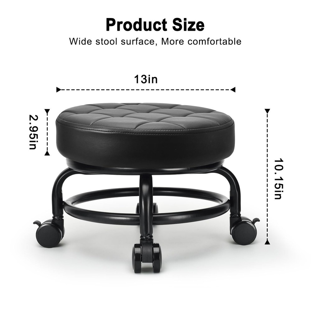 Low Roller Seat Low Height Rolling Stool PU Leather Rolling Stool, Style 3