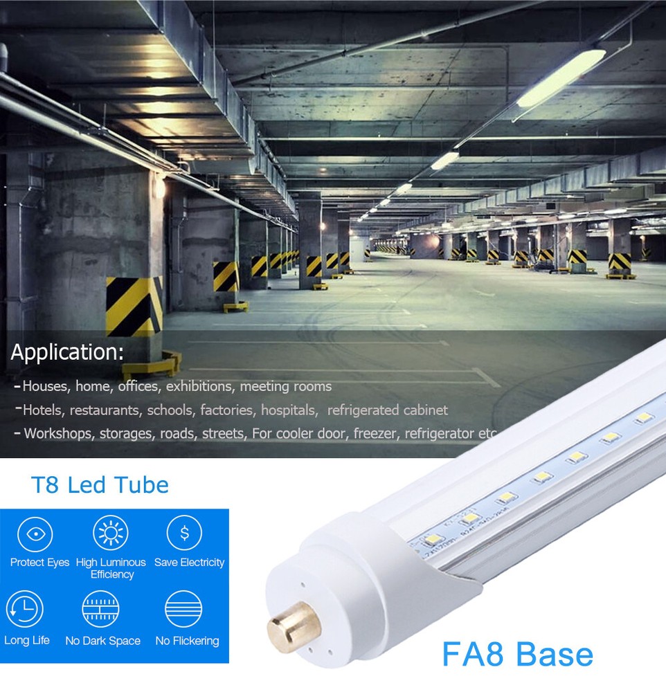 Single Pin 8FT 45W LED 5000K 6000K 8 Foot Fluorescent Bulb 65W 2 Rows Tube Light
