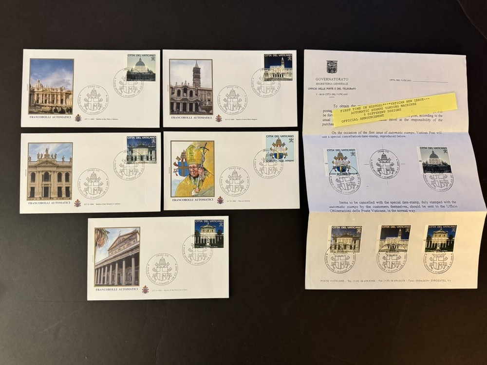 Vatican 2000 FDC +FD Bulletin =Frama Automatic Stamp Set +5-Basiclica Indicia