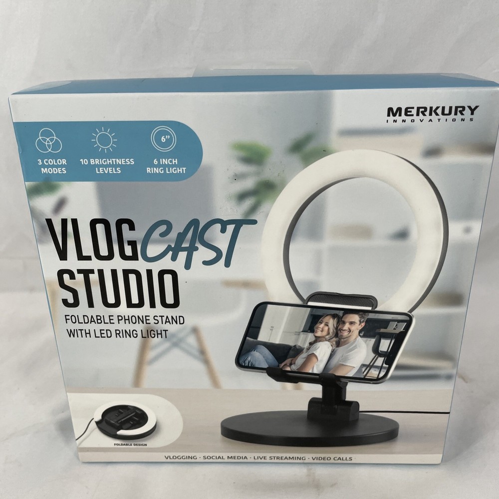 Merkury Vlog Cast Studio Kit Remote-Stand- And LED Ring Light Vlogger
