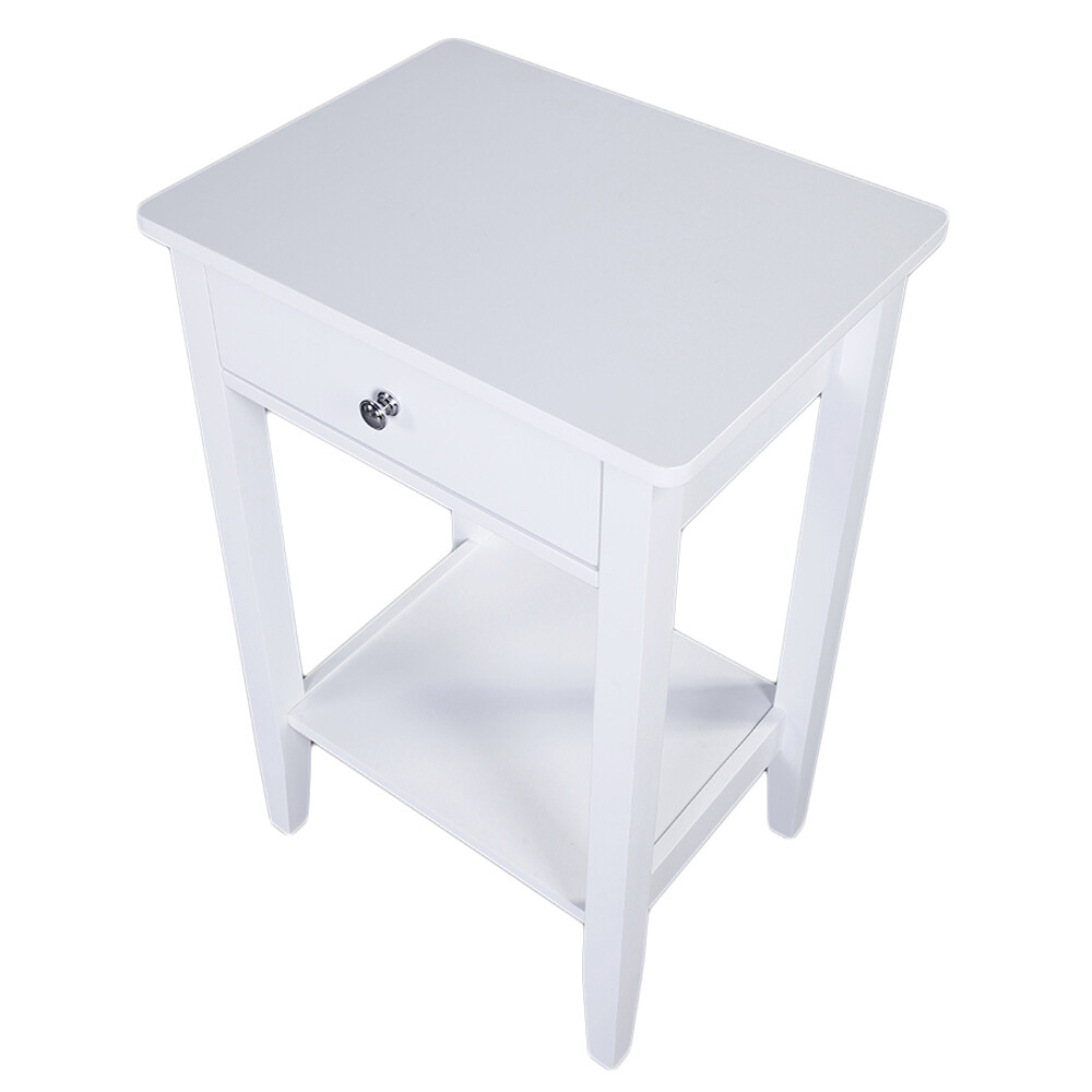 AUTOFOREVER White Paint Pull Ring Handle Single Drawer Bedside Table