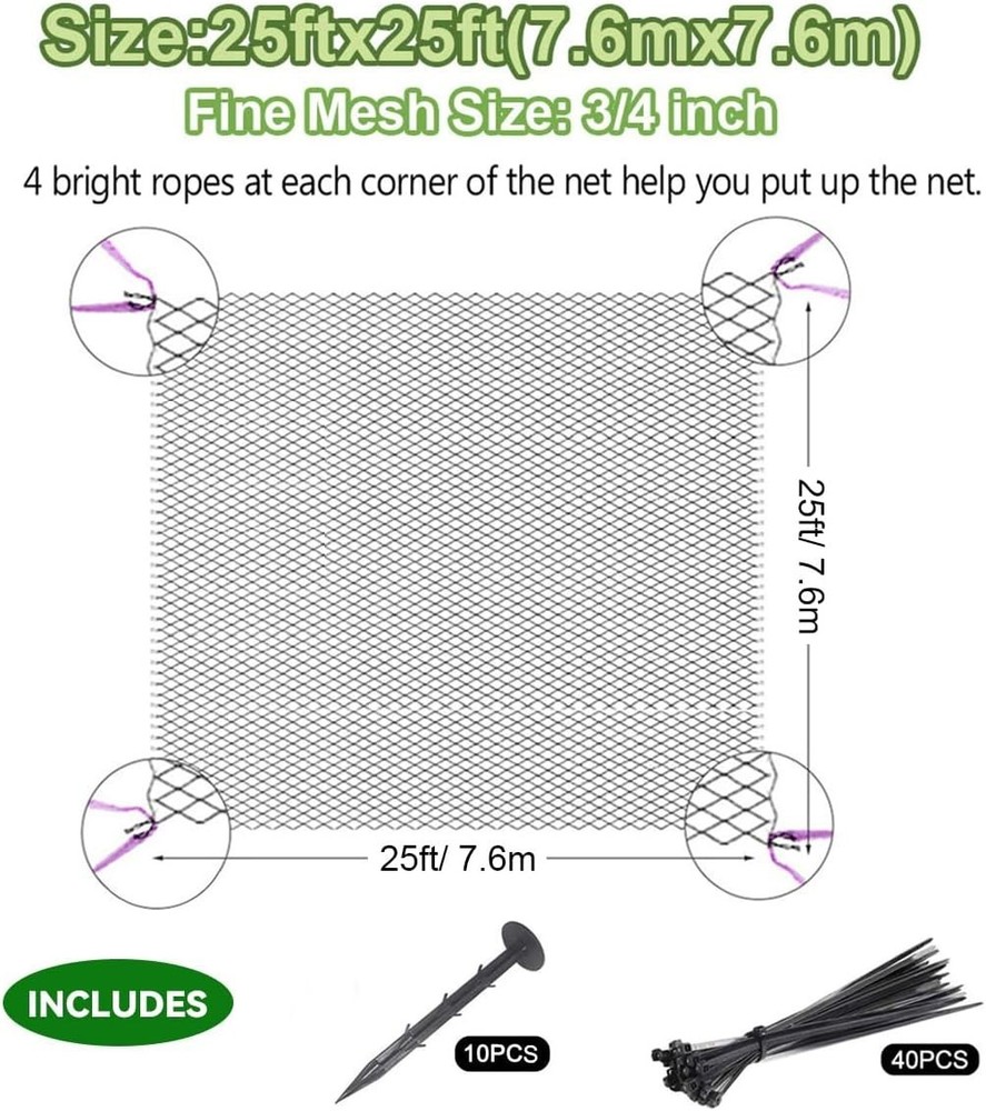 Multi-Functional 25' x 25' Nylon Netting - Protect Against Birds & Animals