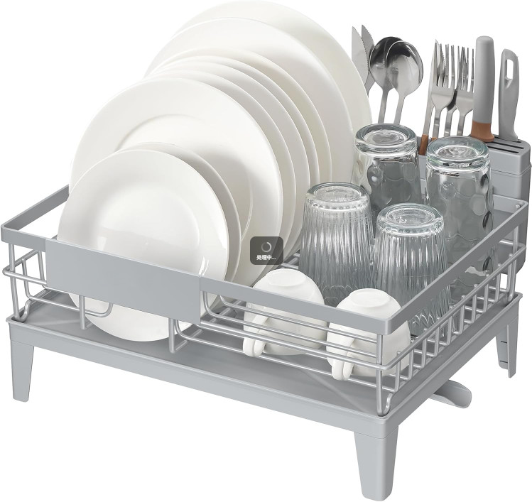 Dish Drying Rack Kitchen Counter Drainer Rotatable Spout Cutlery Holder Black