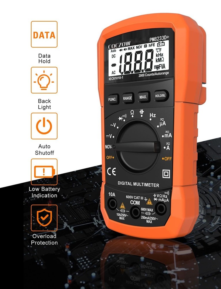 High Sensitivity Digital Multimeter - AC/DC Voltage, Current, Resistance Testing