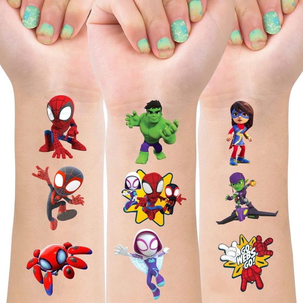 8 Sheets Spider and Friends Temporary Tattoos for Kids, Medium, Multicolor