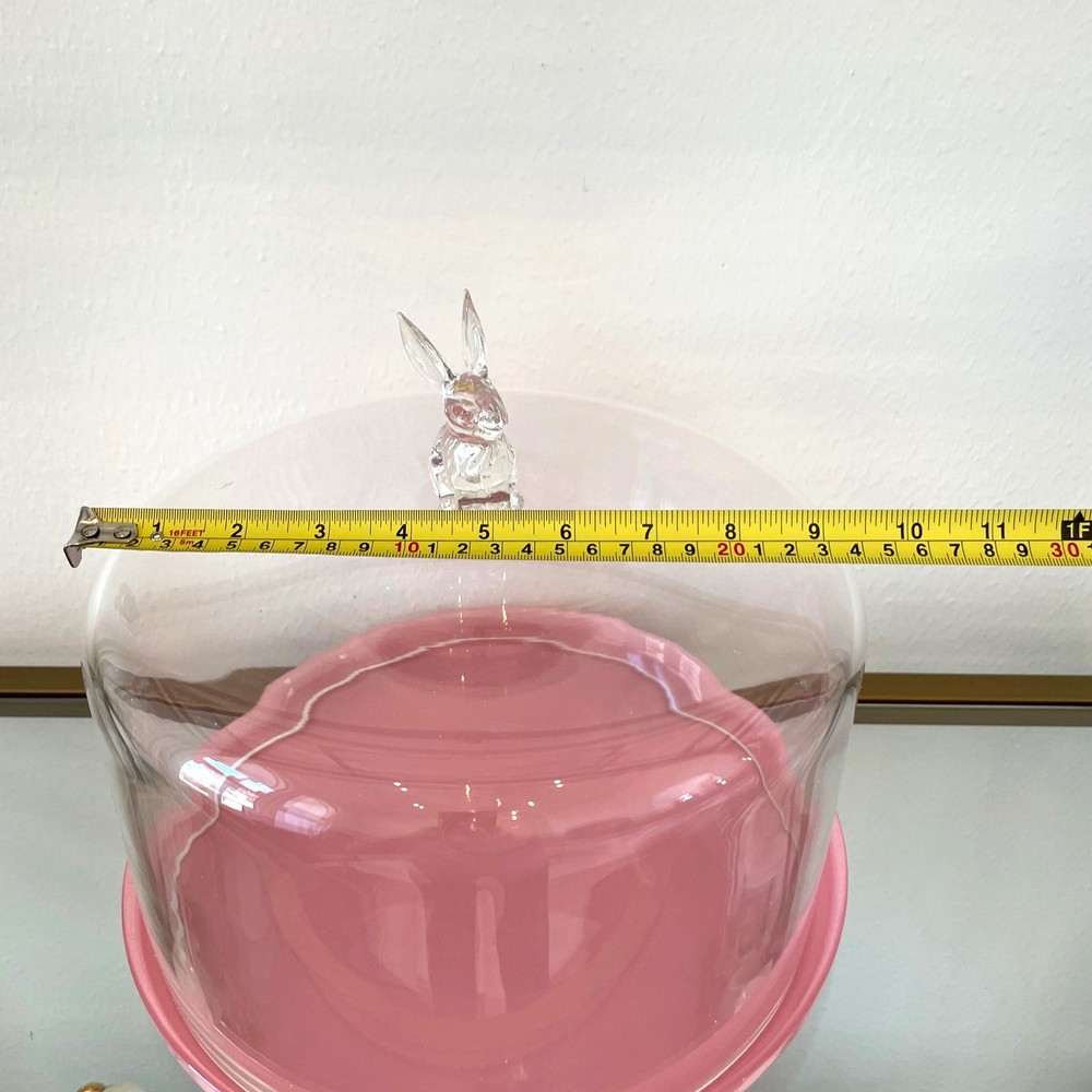 Pink Glass Bunny Cake Dome 11x12 Chic Easter Decor NEW