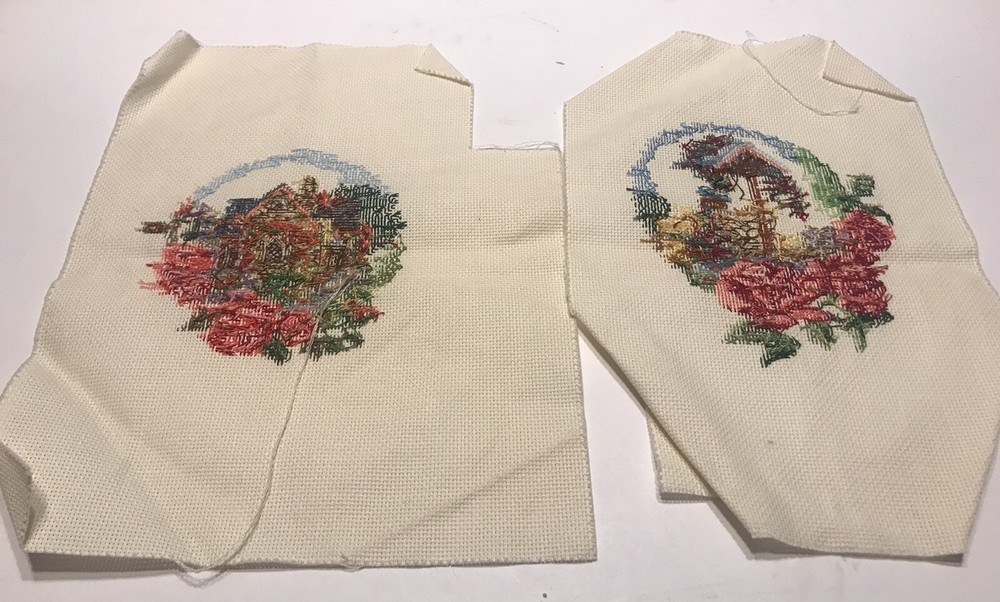 2 Vintage Handmade Stitched Needlepoint Canvas