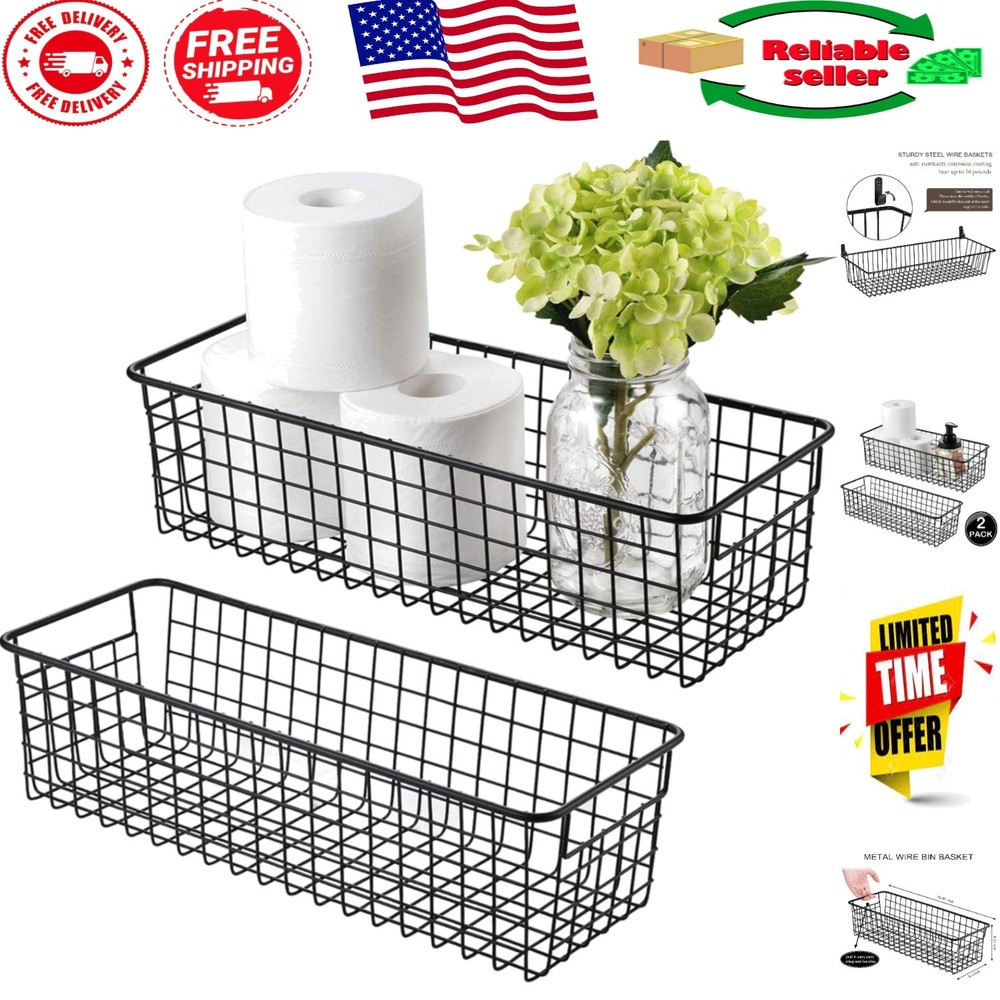 Freestanding Rustic Wire Baskets - 2 Pack for Versatile Storage Solutions