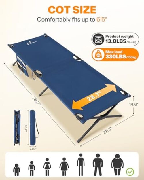 Camping Cot, Military Cot Portable Camping Cots for Sleeping Blue