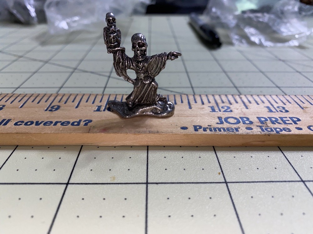Pewter Skeleton Reaper Figurine Holding Small Skeleton