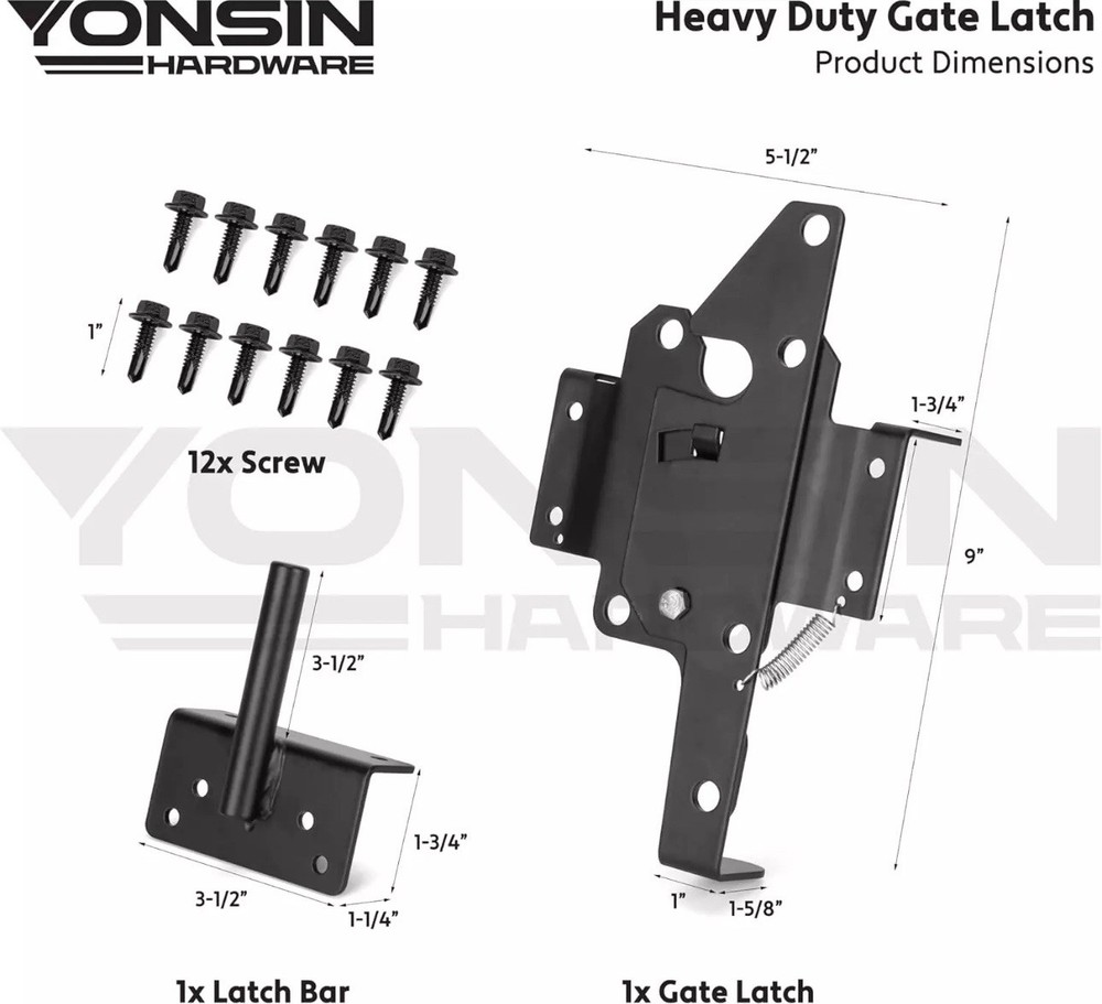 Self-Locking Gate Latch Heavy Duty for Wooden Fence,Post Mount Automatic Gravity