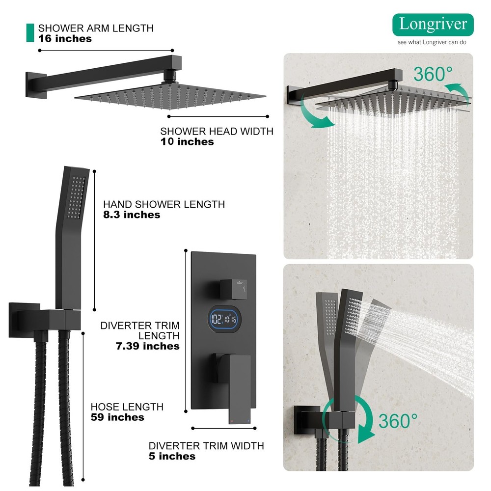 Shower Faucet Set with Hydro Power Temperature Display, Shower System Bathroo...