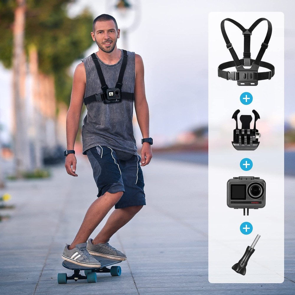 AKASO Action Camera Accessories Kit with Chest Strap & Head Black