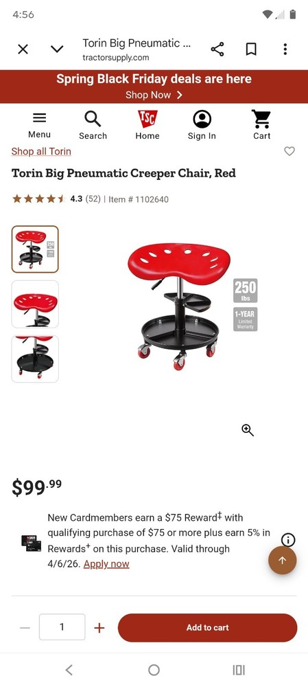 Big Red Jacks Tractor Pneumatic Creeper Seat