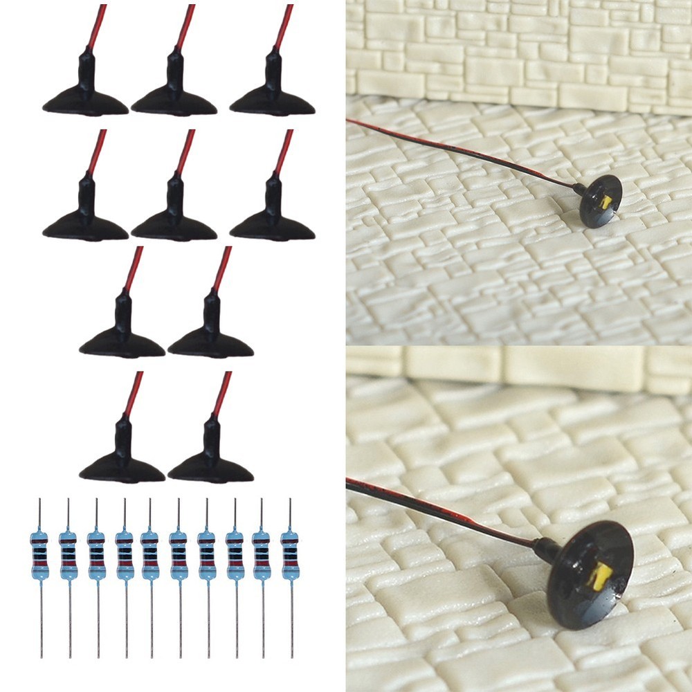 Model Train Scenery Decorations 10 Pack Black Wall Light LED Ceiling Lamps