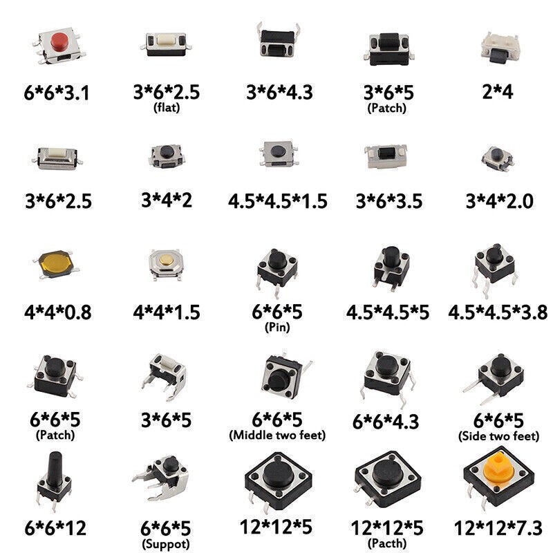 Micro Switch Push Tact Button ON/OFF Touch Button Switch Assortment Kits US
