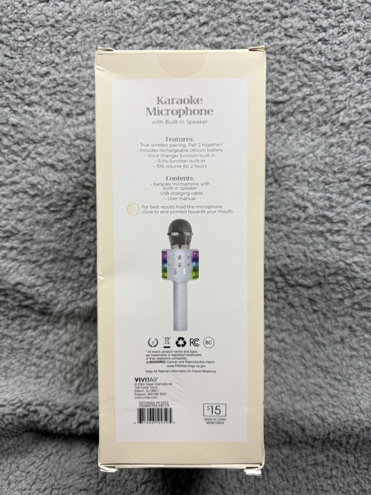 VIVITAR Wireless Karaoke Bluetooth Party Speaker Handheld Microphone White